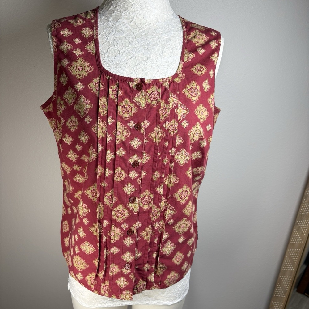 Vintage Dockers Womens L Red Sleeveless Top Cottagecore Boho 100% Cotton